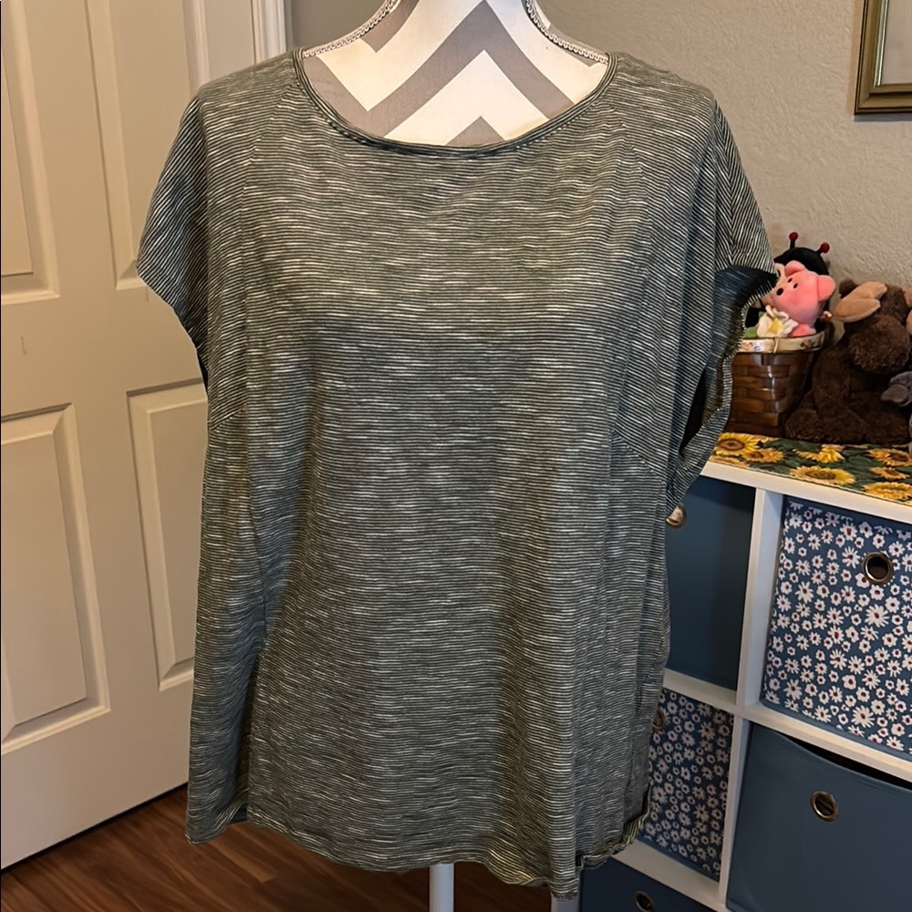 J. Jill Olive Striped Short Sleeve Top